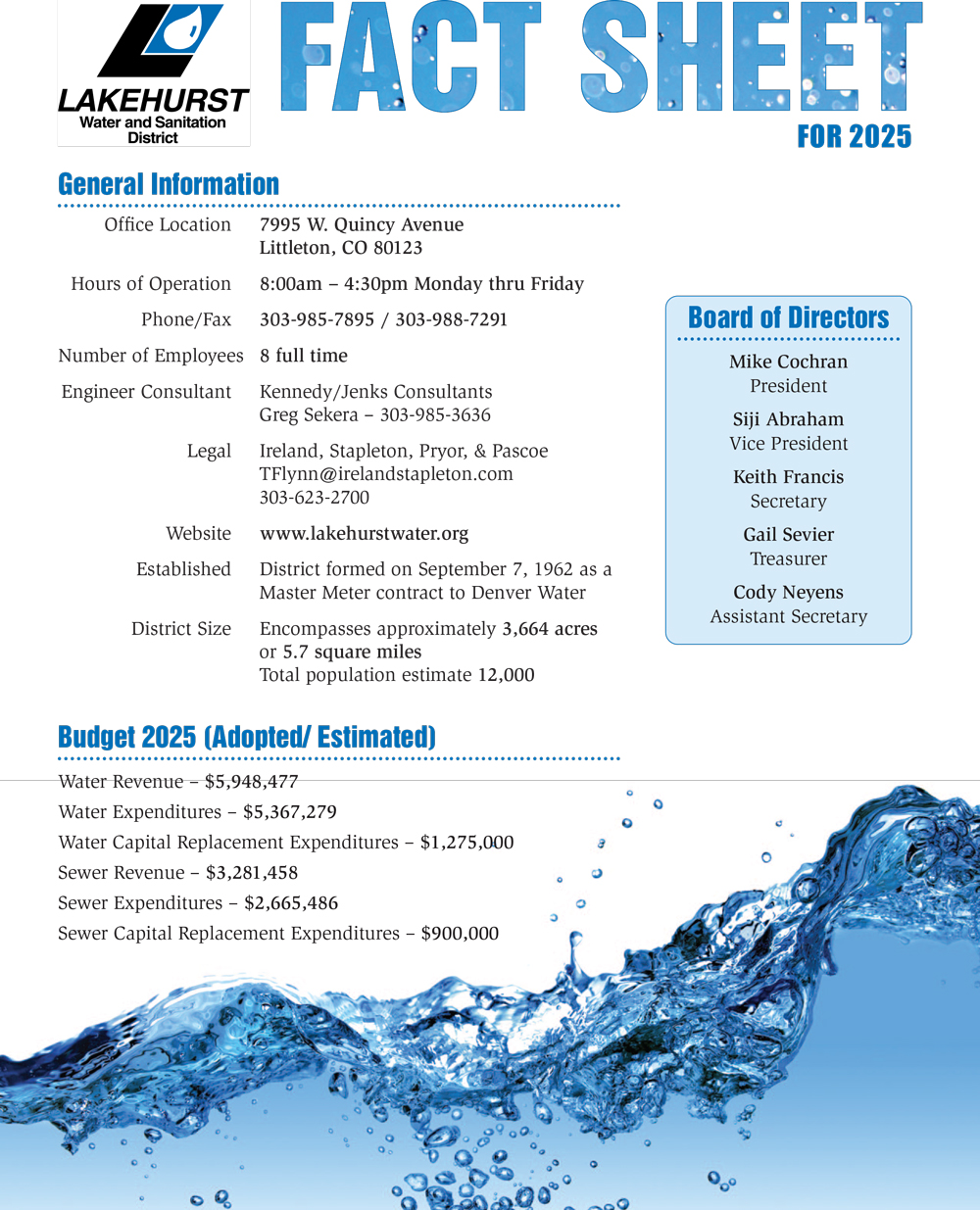 Lakehurst Water Fact Sheet 2025